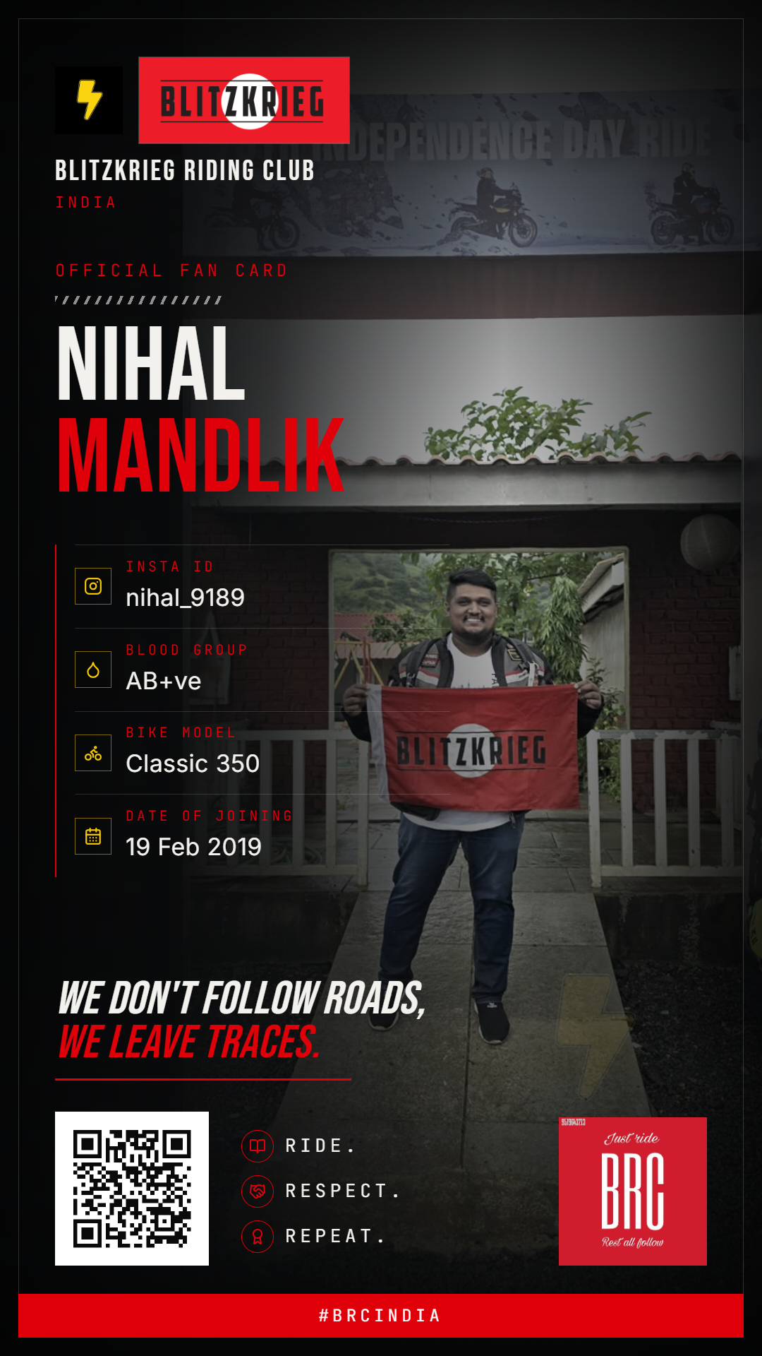 BRC fan card of Nihal Mandlik
