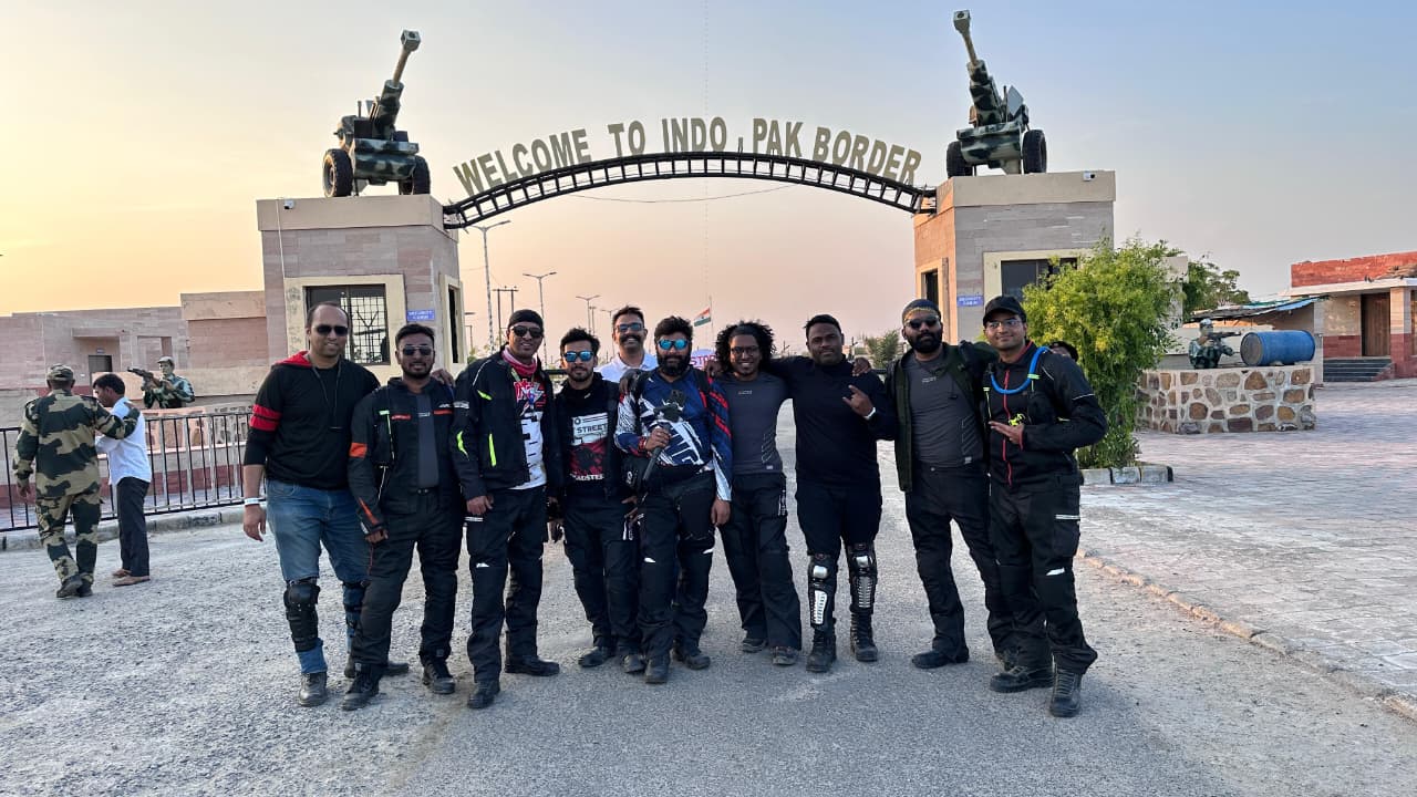 BRC riders at the Indo-Pak border gate at sunrise