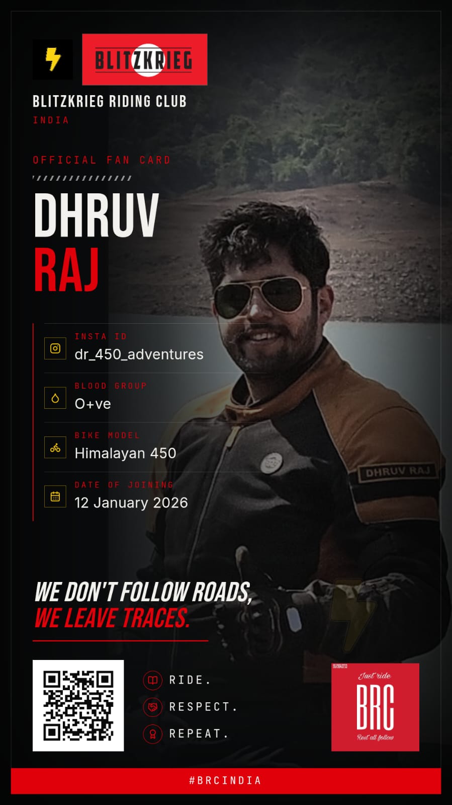 BRC fan card of Dhruv Raj