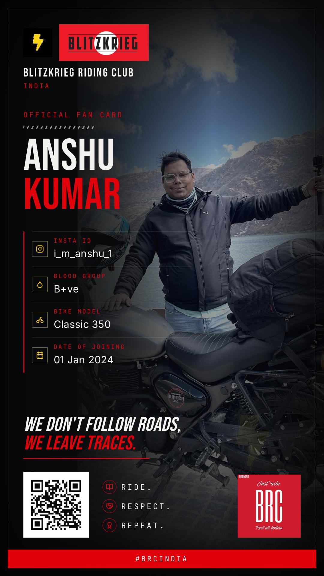 BRC fan card of Anshu Kumar
