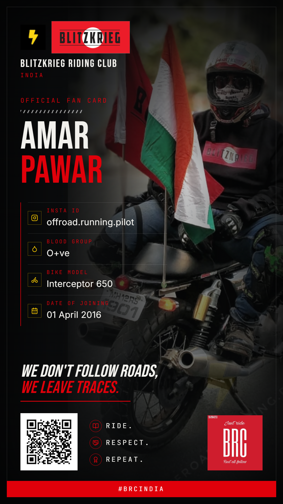 BRC fan card of Amar Pawar